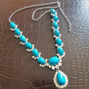 ⚡️BUY 3 for $35⚡️ Vintage Faux Turquoise & Rhinestone Teardrop Pendant Necklace